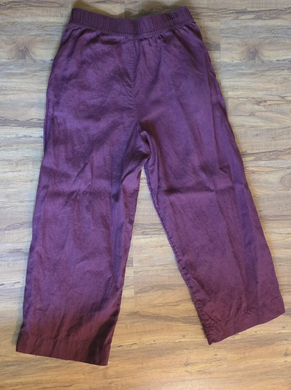 Tahari Relaxed 100% Linen Pants in Dark Red Wine Size Small